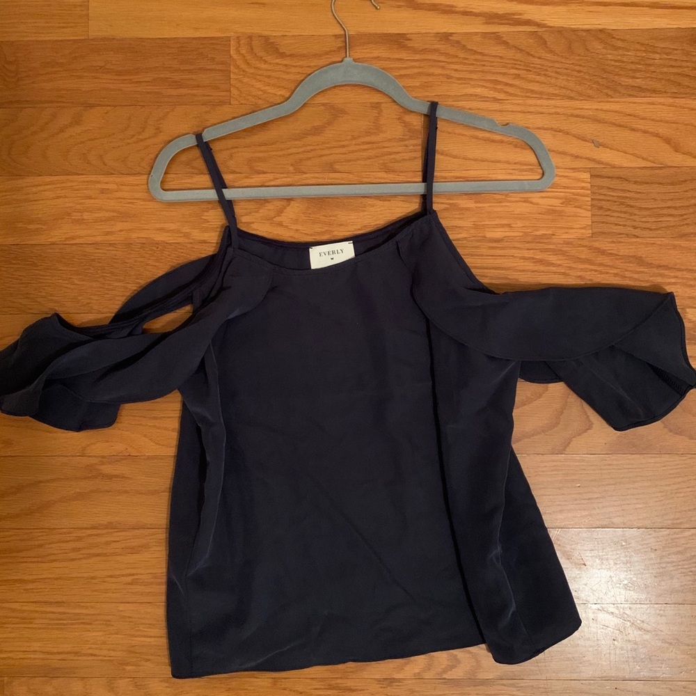 Everly navy top with shoulder detail